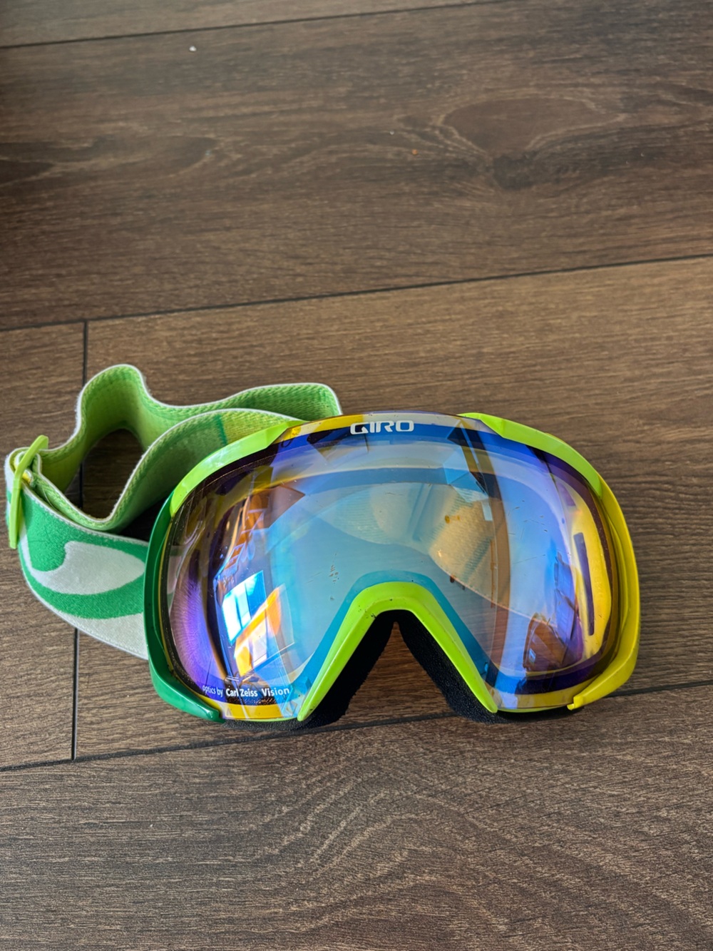 Giro Neon Green Ski Goggles with Blue Mirrored Lens